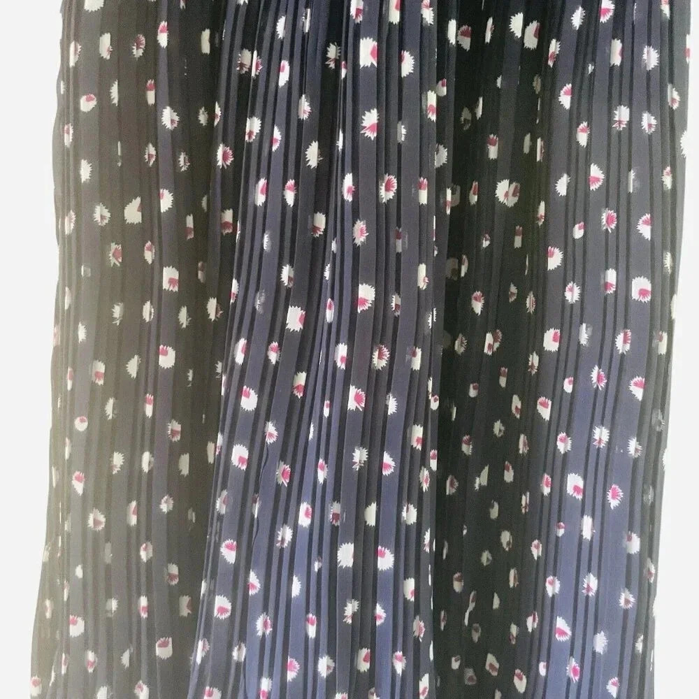 Maison Jules Size XS Sheer Pleated Eyelet Maxi Dress Navy Pink Boho - Picture 5 of 8